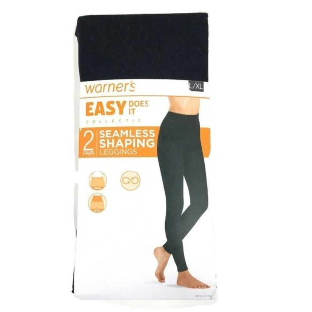 Warners Womens Easy Does It Seamless Shaping Leggings L/XL Black 2 Pairs
